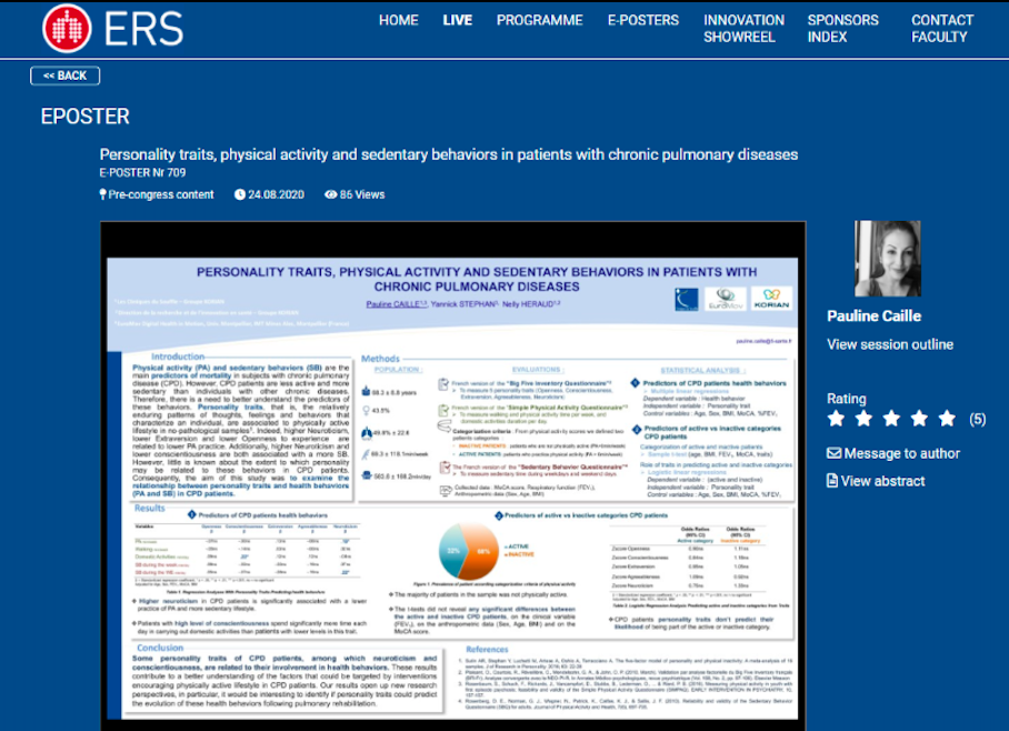 The work of Pauline Caille, presented at the virtual international European Respiratory Society congress, highlighted by the media HCPlive (clinical news portal)